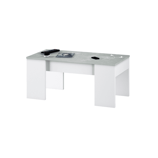 Mesa de centro elevável LINE II branco e cimento Mesa de centro elevável LINE II branco e cimento