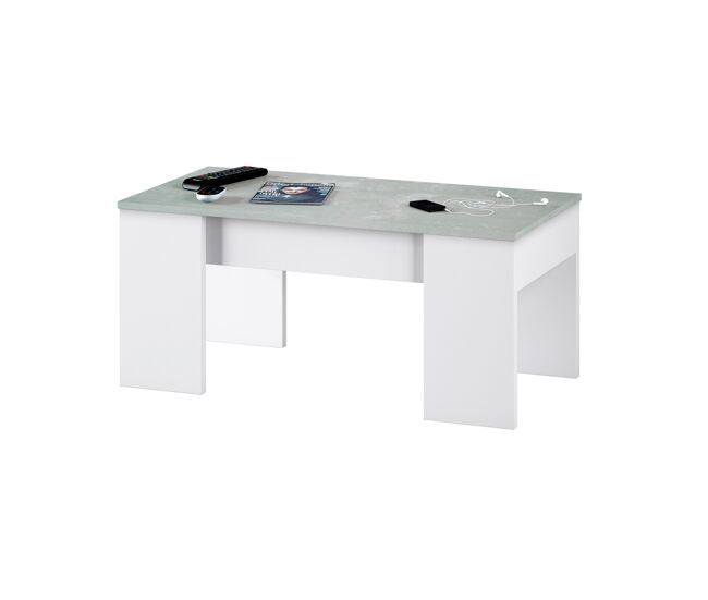 Mesa de centro elevable LINE II blanco y cemento