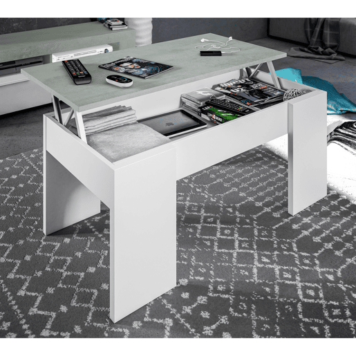 Mesa de centro elevável LINE II branco e cimento Mesa de centro elevável LINE II branco e cimento