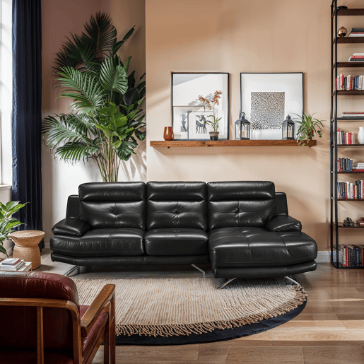 Chaise longue de pele 4 lugares HAWAI lado direito cor preta