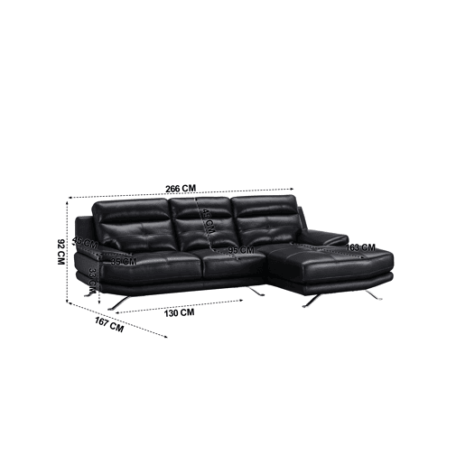 Chaise longue de pele 4 lugares HAWAI lado direito cor preta
