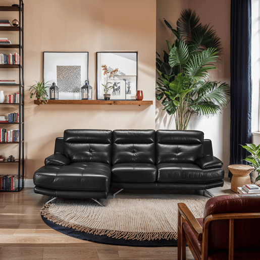 Chaise longue de pele 4 lugares HAWAI lado esquerdo cor preta