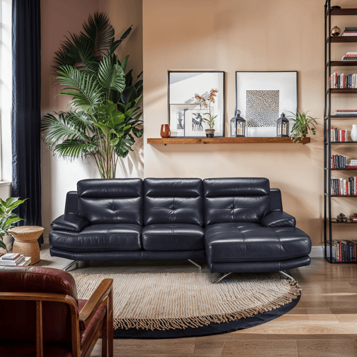 Chaise longue de pele 4 lugares HAWAI lado direito azul marinho
