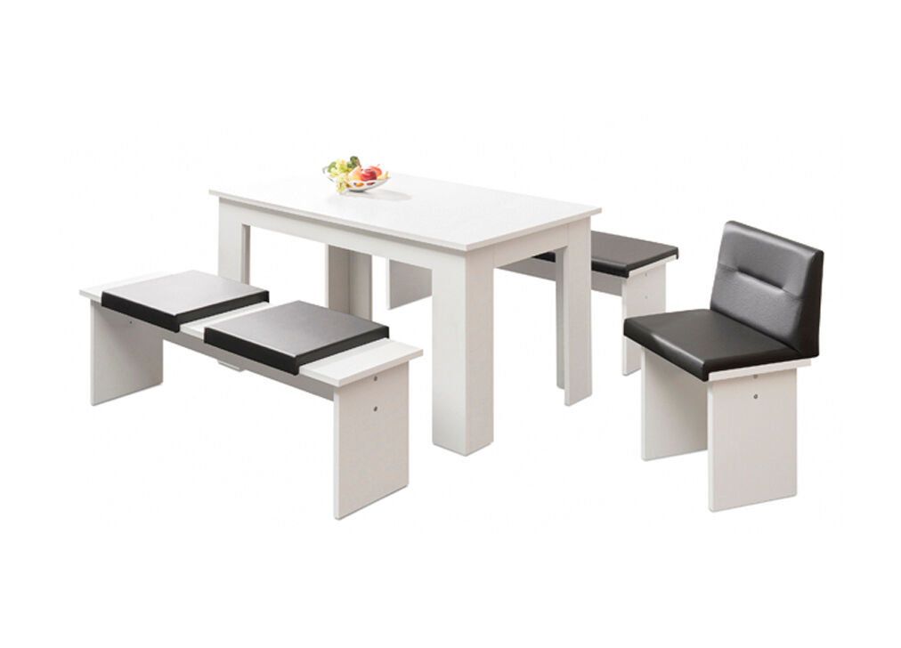 Conjunto mesa y 2 bancos de cocina CITY blanco
