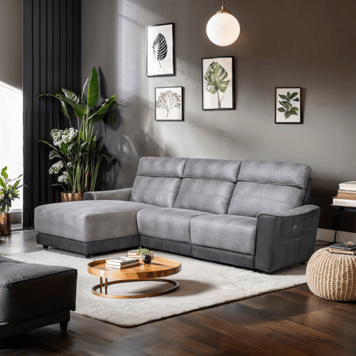 Chaise longue relax elétrico 4 lugares MOON lado esquerdo cinza