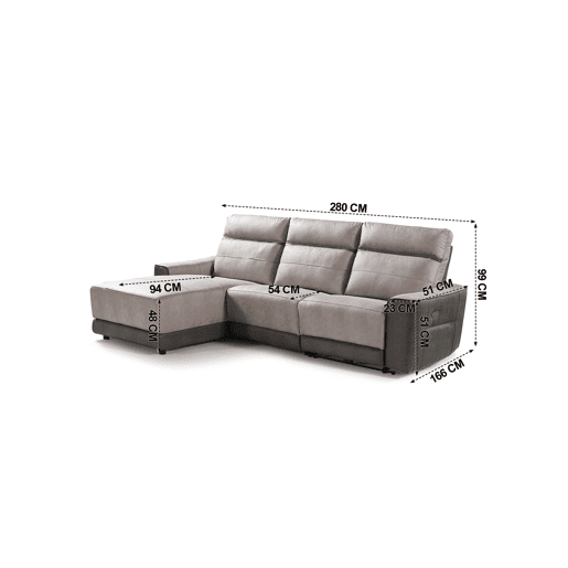 Chaise longue relax elétrico 4 lugares MOON lado esquerdo cinza