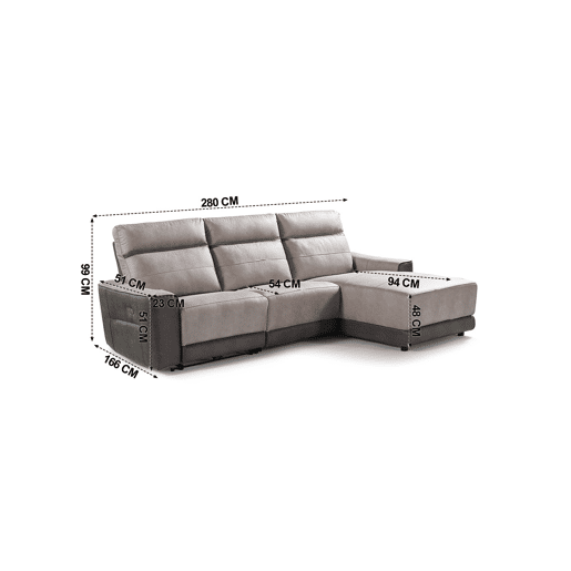 Chaise longue relax elétrico 4 lugares MOON lado dereito cinza