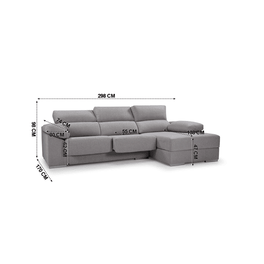 Chaise longue 4 lugares NOEMI XL lado direito cor cinza claro