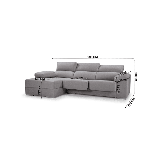 Chaise longue 4 lugares NOEMI XL lado esquerda cor cinza claro