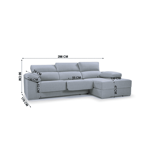 Chaise longue 4 lugares NOEMI XL lado direito cor azul claro