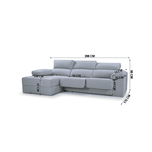 Chaise longue 4 lugares NOEMI lado esquerdo cor azul claro Chaise longue 4 lugares NOEMI lado esquerdo cor azul claro