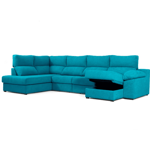 Sofá de canto com cama DEXTER esquerda 5 lugares azul