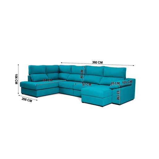Sofá de canto com cama DEXTER esquerda 5 lugares azul