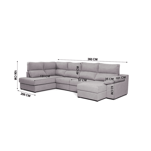 Sofá de canto com cama DEXTER esquerda 5 lugares cinza Sofá de canto com cama DEXTER esquerda 5 lugares cinza