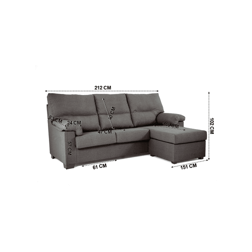 Chaise longue ZIP reversível 3 lugares antracite