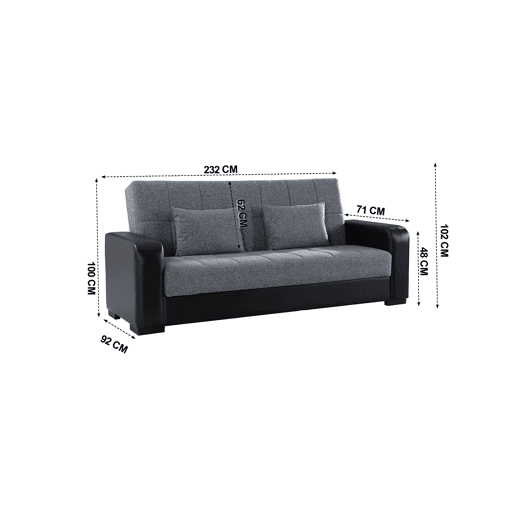 Sofá cama PRIMA 3 lugares preto cinza Sofá cama PRIMA 3 lugares preto cinza