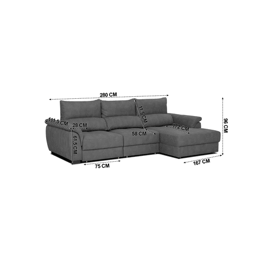 Chaise longue BENSON com cama dereita 4 lugares antracite