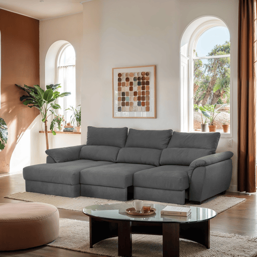 Chaise longue BENSON com cama esquerda 4 lugares antracite Chaise longue BENSON com cama esquerda 4 lugares antracite