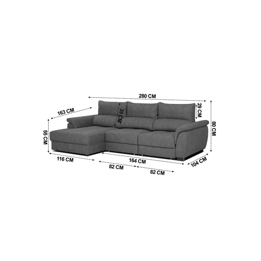 Chaise longue BENSON com cama esquerda 4 lugares antracite Chaise longue BENSON com cama esquerda 4 lugares antracite