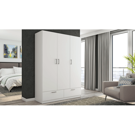 Roupeiro OSLO portas batentes e 2 gavetas 144x200cm branco