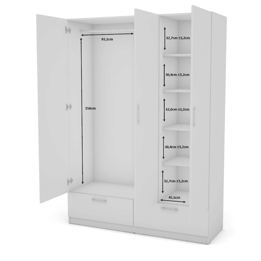 Roupeiro OSLO portas batentes e 2 gavetas 144x200cm branco