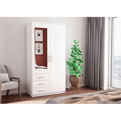 Roupeiro DUNA 2 portas batentes com espelho 100x200cm branco