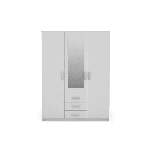Roupeiro DUNA 3 portas batentes com espelho 150x200cm branco
