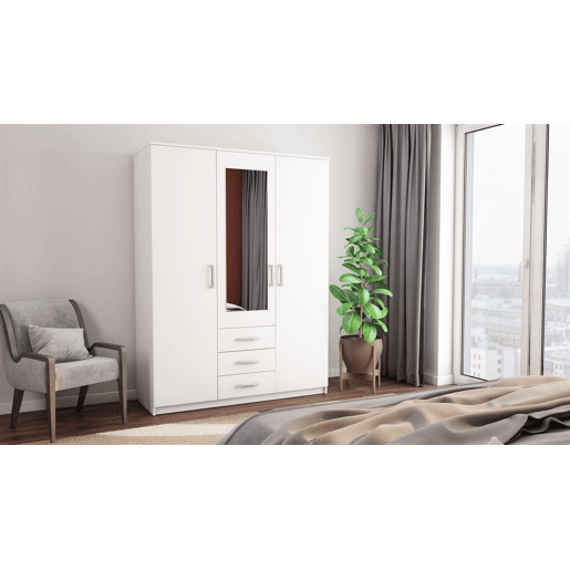 Roupeiro DUNA 3 portas batentes com espelho 150x200cm branco