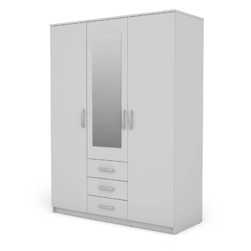Roupeiro DUNA 3 portas batentes com espelho 150x200cm branco