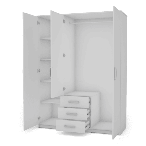 Roupeiro DUNA 3 portas batentes com espelho 150x200cm branco