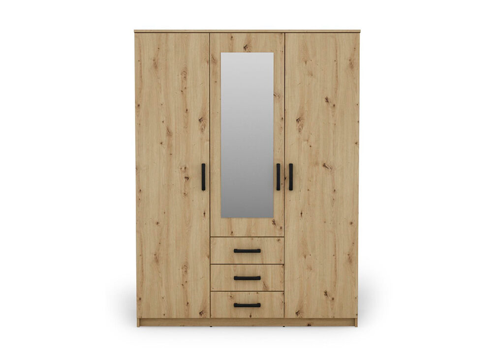 Armario duna 3 puertas batientes con espejo 150x200cm roble - conforama