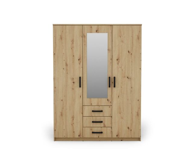 Armario duna 3 puertas batientes con espejo 150x200cm roble - conforama