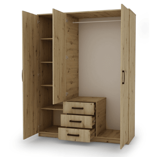 Roupeiro DUNA 3 portas batentes com espelho 150x200cm carvalho
