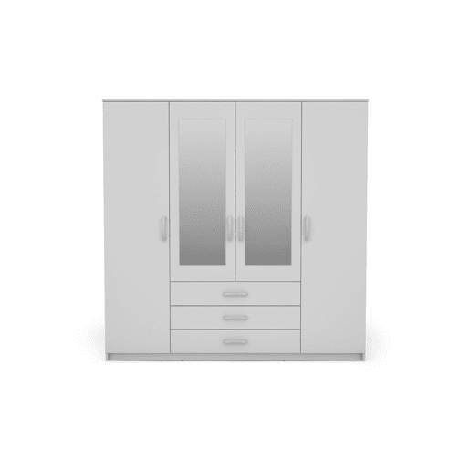 Roupeiro DUNA 4 portas batentes 2 espelhos 200x200cm branco