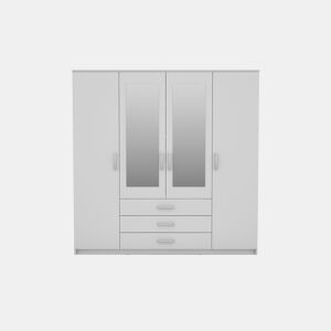 Roupeiro DUNA 4 portas batentes 2 espelhos 200x200cm branco