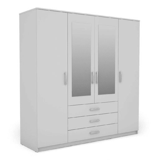Roupeiro DUNA 4 portas batentes 2 espelhos 200x200cm branco
