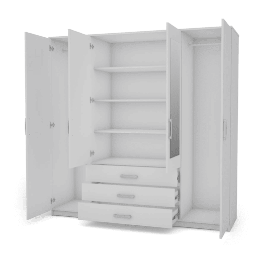 Roupeiro DUNA 4 portas batentes 2 espelhos 200x200cm branco