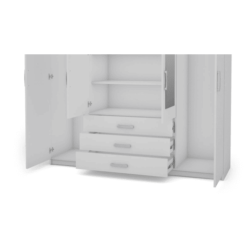 Roupeiro DUNA 4 portas batentes 2 espelhos 200x200cm branco