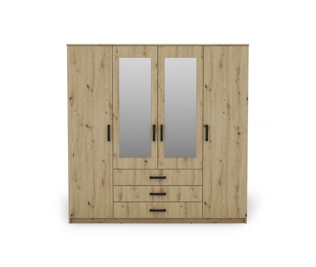 Armario duna 4 puertas batientes 2 espejos 200x200cm roble - conforama