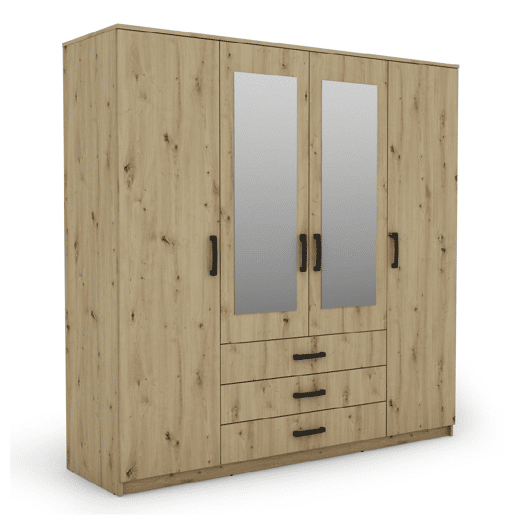 Roupeiro DUNA 4 portas batentes 2 espelhos 200x200cm carvalho