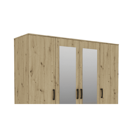 Roupeiro DUNA 4 portas batentes 2 espelhos 200x200cm carvalho