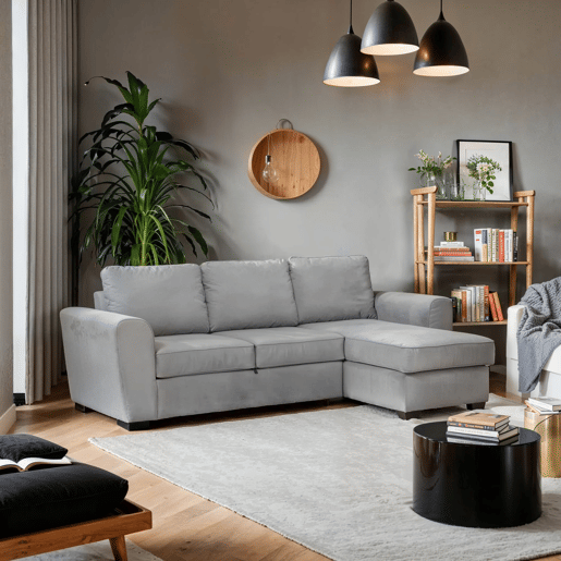 Chaise longue com cama ASTON reversível 3 lugares cinza