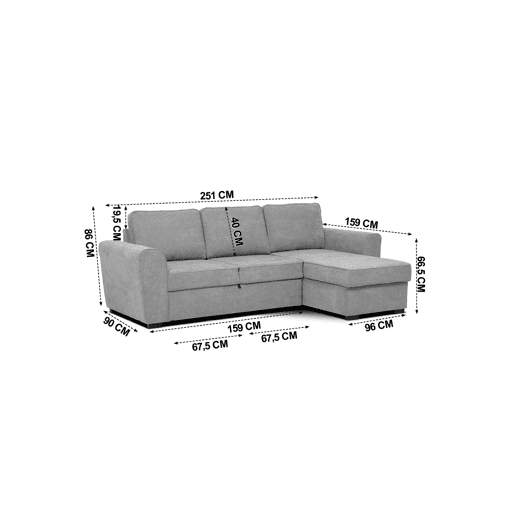 Chaise longue com cama ASTON reversível 3 lugares cinza
