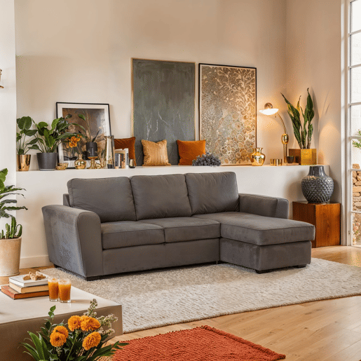 Chaise longue com cama ASTON reversível 3 lugares castanho