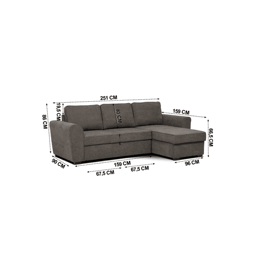 Chaise longue com cama ASTON reversível 3 lugares castanho