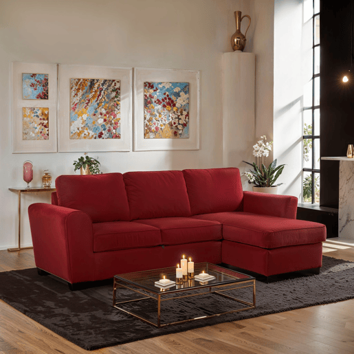 Chaise longue com cama ASTON reversível 3 lugares vermelho