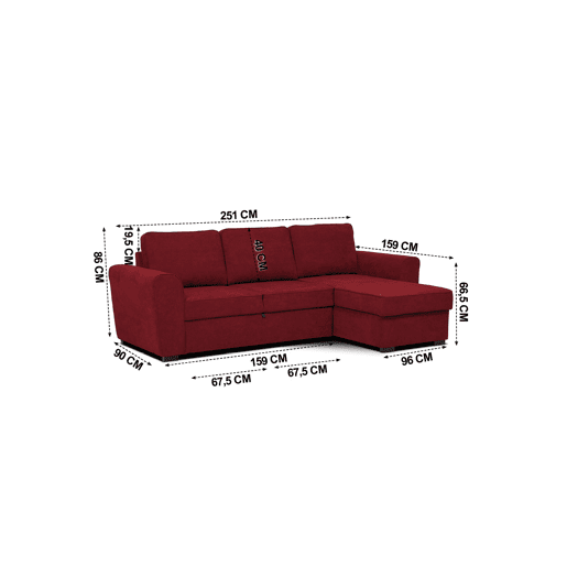 Chaise longue com cama ASTON reversível 3 lugares vermelho