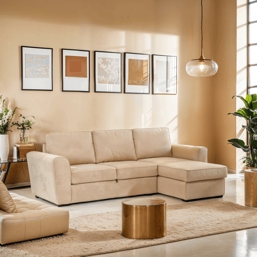 Chaise longue com cama ASTON reversível 3 lugares camelo