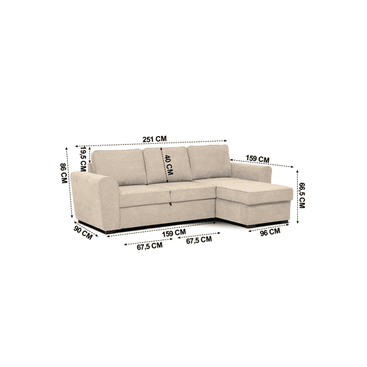 Chaise longue com cama ASTON reversível 3 lugares camelo