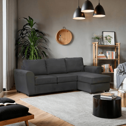 Chaise longue com cama ASTON reversível 3 lugares antracite